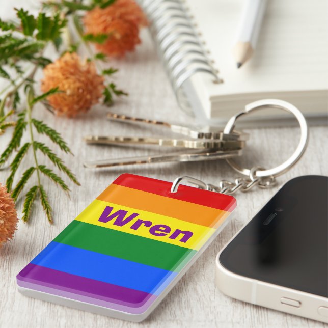 Rainbow Pride Flag Name or Monogram Keychain (Front Right)