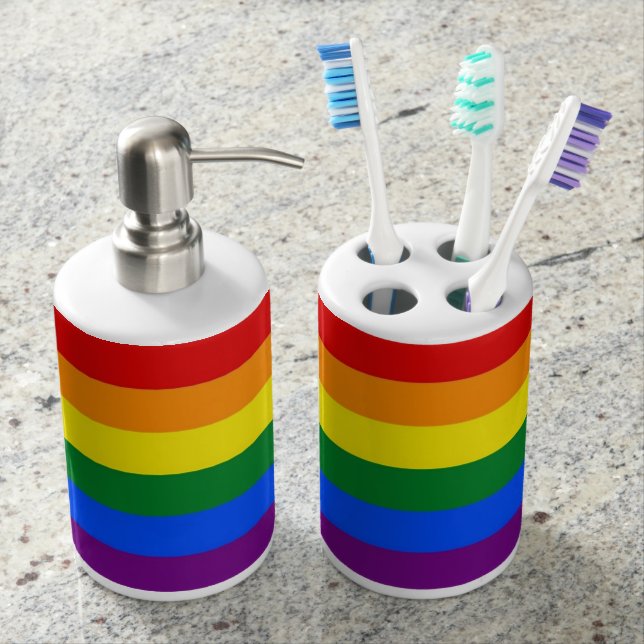 Rainbow Pride Flag Soap Dispenser And Toothbrush Holder (Front)