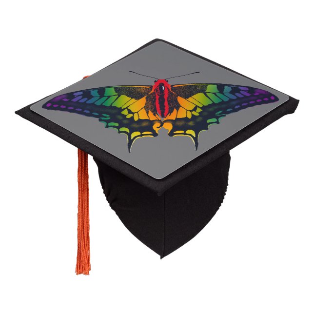 Rainbow Pride Flag Swallowtail Butterfly Graduation Cap Topper (Angled)