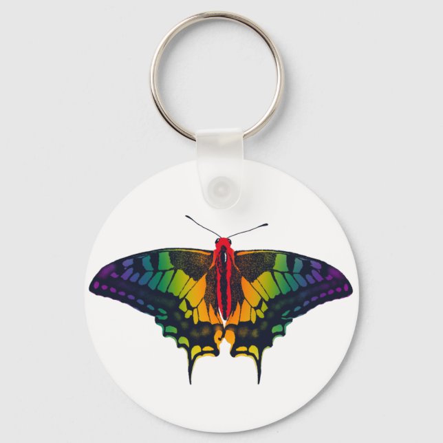 Rainbow Pride Flag Swallowtail Butterfly Keychain (Front)