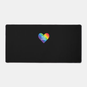 Rainbow Pride Gay Christian LGBTQ+ Jesus Loves T-S Desk Mat
