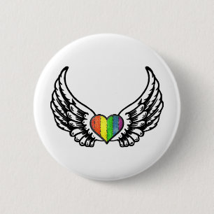 Rainbow Pride GLBT Heart with Wings 2 Inch Round Button