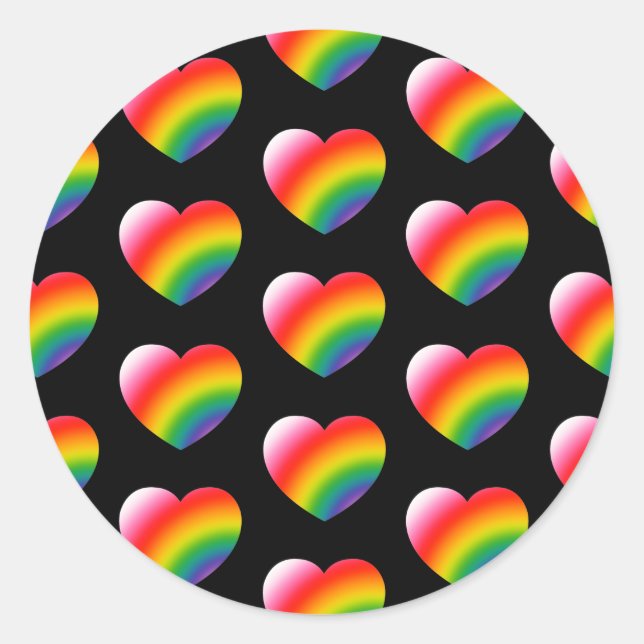 Rainbow Pride Gradient Hearts Pattern Classic Round Sticker (Front)