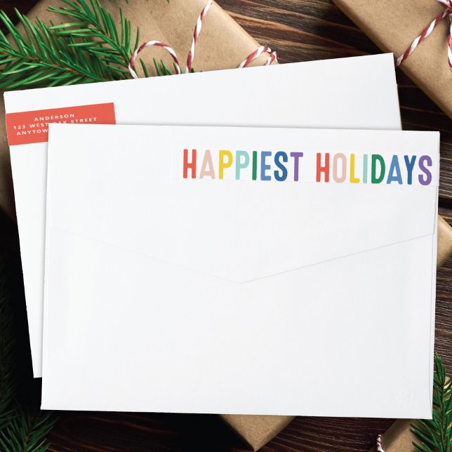 Rainbow Pride Happiest Holidays | Return Address Wrap Around Label (Creator Uploaded)