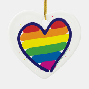 Rainbow Pride Heart Ceramic Ornament