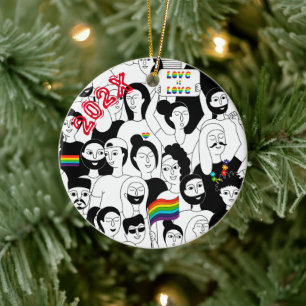 Rainbow Pride LGBTQIA+ Custom Name- Year Ceramic Ornament
