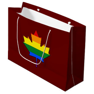 Rainbow pride maple leaf large gift bag