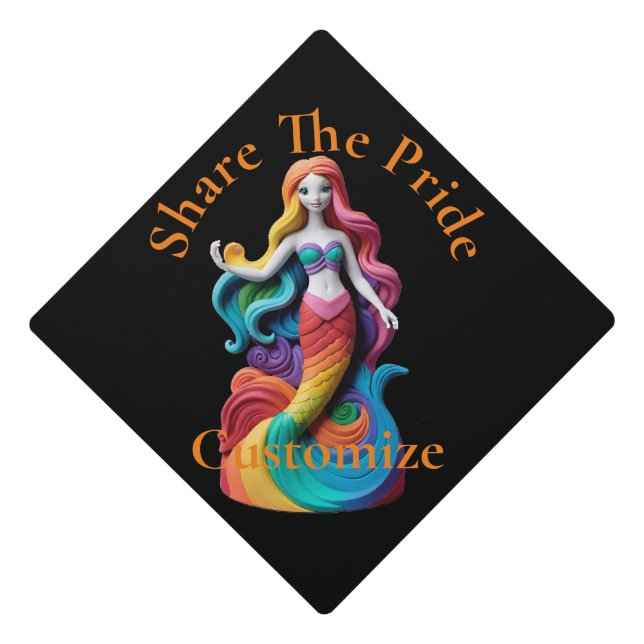 Rainbow Pride Mermaid Thunder_Cove  Graduation Cap Topper (Front)