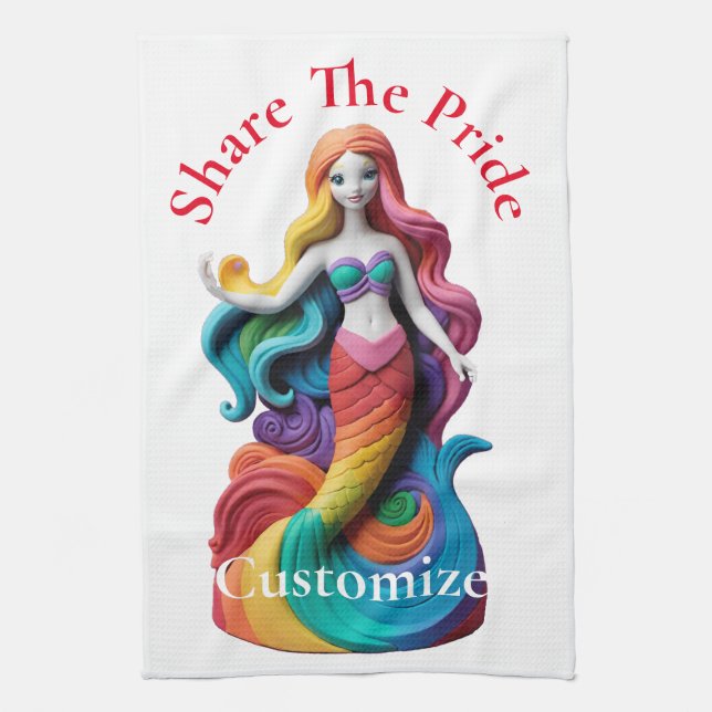 Rainbow Pride Mermaid Thunder_Cove  Kitchen Towel (Vertical)