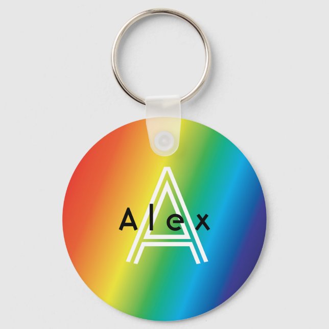 Rainbow Pride Modern Custom Monogram Cute Trendy Keychain (Front)