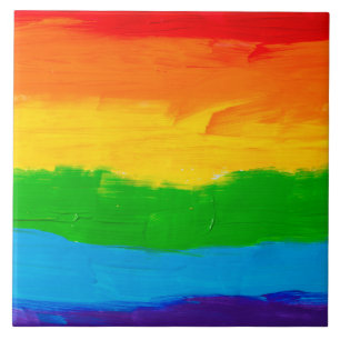 Rainbow Pride Oil Paint Ceramic Tile – Colourful 