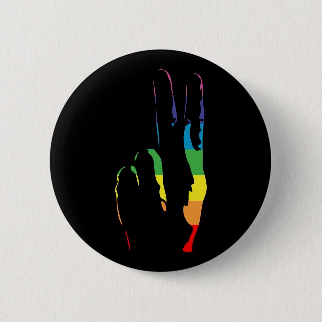 rainbow pride peace sign 2 inch round button (Front)