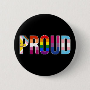 Rainbow Pride 'Proud': LGBTQ Flag Colours Letterin 2 Inch Round Button