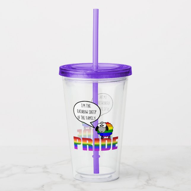 Rainbow Pride Sheep 16oz, Clear Acrylic Tumbler (Front)