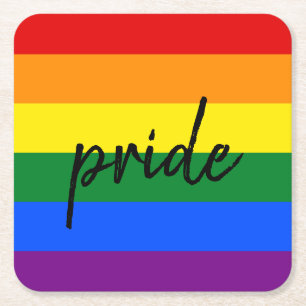 Rainbow Pride Square Paper Coaster