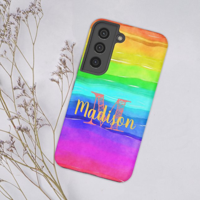 Rainbow Pride Stripes Colourful Fun Initial Name Samsung Galaxy S22 Case (Creator Uploaded)