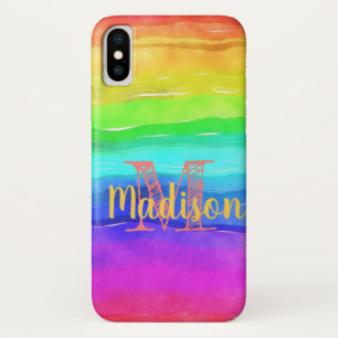 Rainbow Pride Stripes Watercolor Fun Initial Name Case-Mate iPhone Case