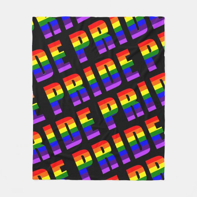 Rainbow Pride Text Art on Custom Black Colour Fleece Blanket (Front)