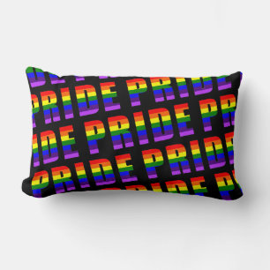 Rainbow Pride Text Art on Custom Black Colour Lumbar Pillow
