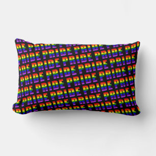 Rainbow Pride Text Art on Custom Black Colour Lumbar Pillow