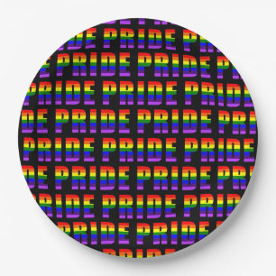 Rainbow Pride Text Art on Custom Black Colour Paper Plate