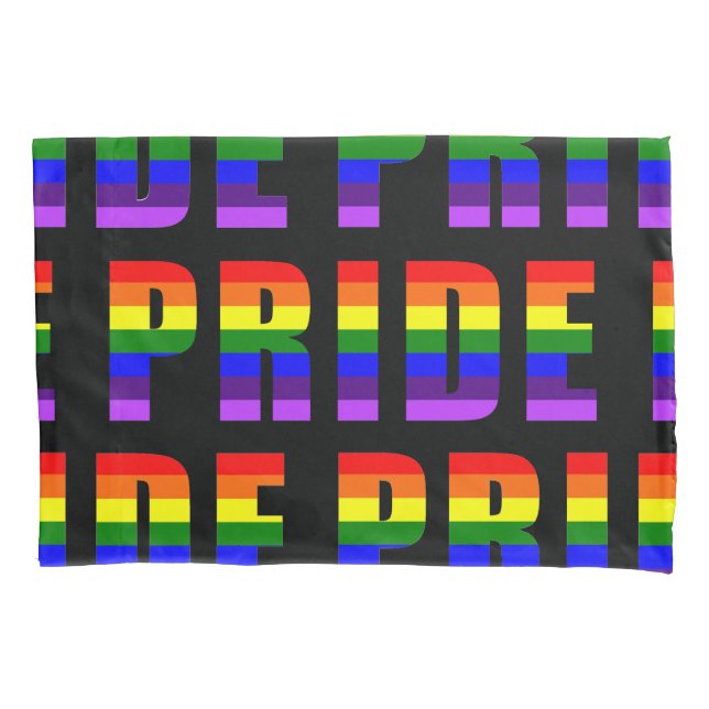 Rainbow Pride Text Art on Custom Black Colour Pillowcase (Front)