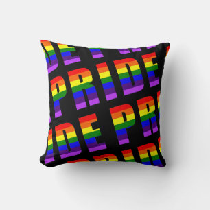 Rainbow Pride Text Art on Custom Black Colour Throw Pillow