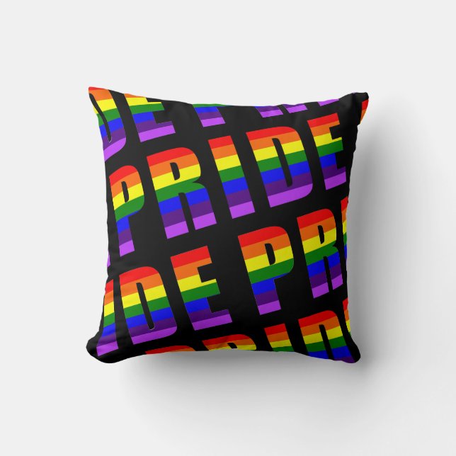 Rainbow Pride Text Art on Custom Black Colour Throw Pillow (Front)