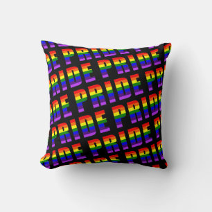 Rainbow Pride Text Art on Custom Black Colour Throw Pillow