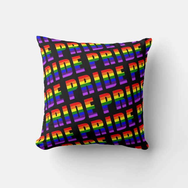 Rainbow Pride Text Art on Custom Black Colour Throw Pillow (Front)