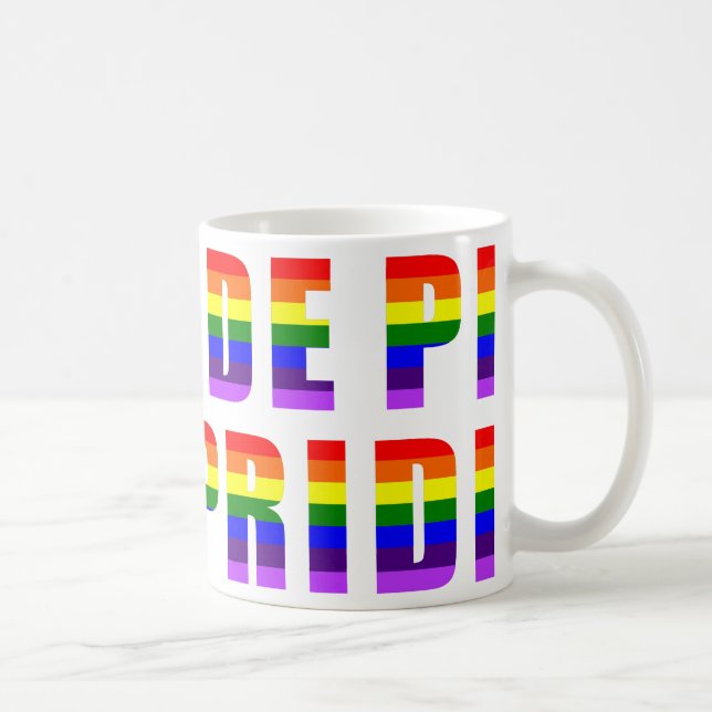 Rainbow Pride Text Art on Custom Colour Coffee Mug (Right)