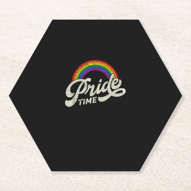 Rainbow, Pride Time, LGBT Tank Top Paper Coaster (Front)