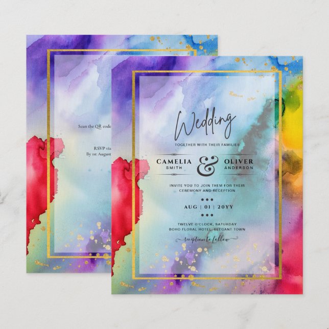 RAINBOW PRIDE WEDDING INVITATION Ink LeahG (Front/Back)