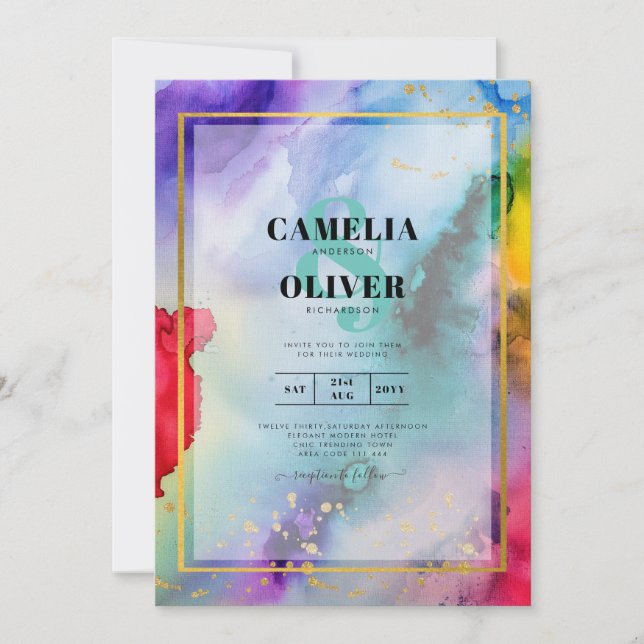 RAINBOW PRIDE WEDDING INVITATION Ink LeahG (Front)