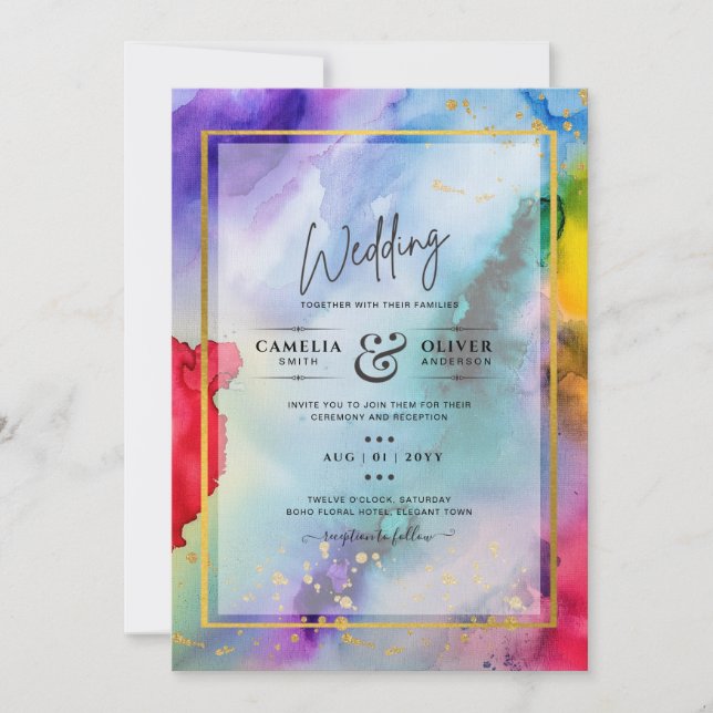 RAINBOW PRIDE WEDDING INVITATION Ink LeahG (Front)
