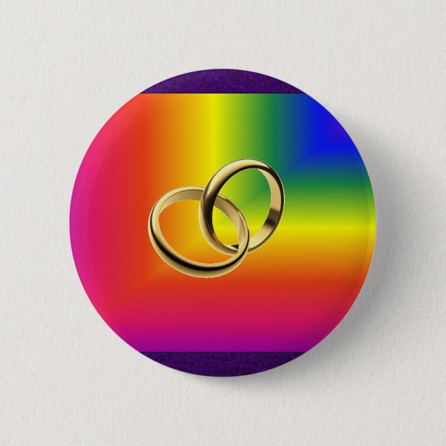 Rainbow Pride with Gold Wedding Bands 2 Inch Round Button (Front)