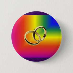 Rainbow Pride with Gold Wedding Bands 2 Inch Round Button