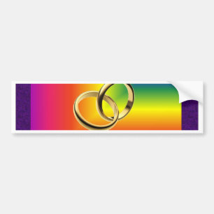 Rainbow Pride with Gold Wedding Bands Bumper Sticker
