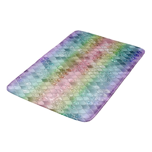Rainbow Princess Mermaid Scales #2 #decor #wall  Bath Mat (Angled)