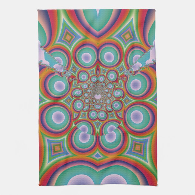 Rainbow Psychedelic Optical Abstract Art Kitchen Towel (Vertical)
