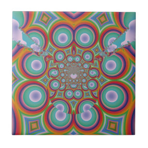 Rainbow Psychedelic Optical Abstract Art Tile