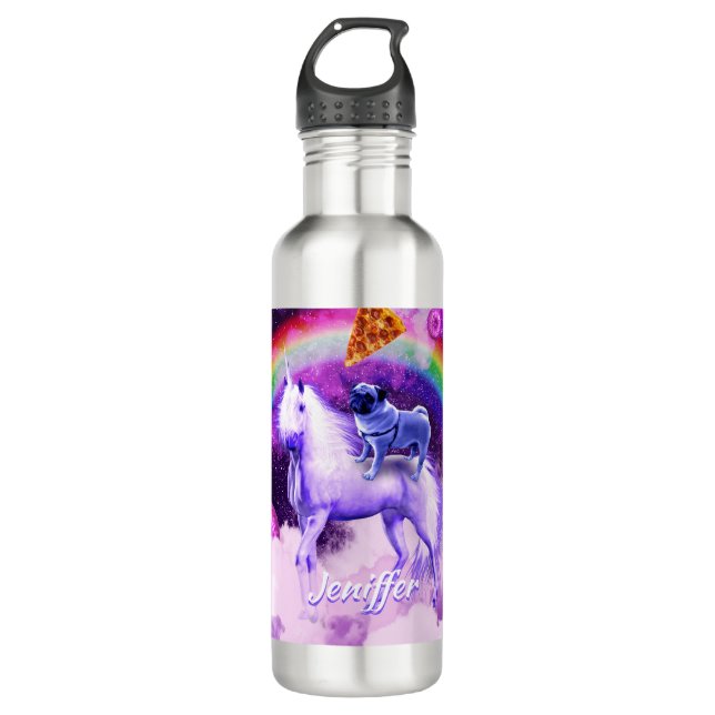 Rainbow pug in space riding a unicorn              710 ml water bottle (Front)