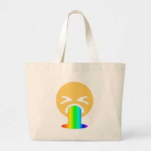 rainbow puke emoji large tote bag