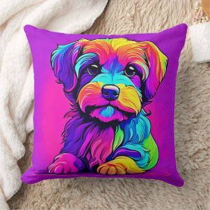 Rainbow Puppy Artwork Throw Pillow