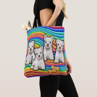 Rainbow pups medium Tote Bag.