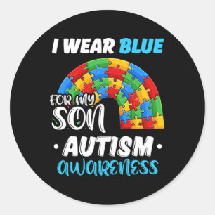 Rainbow Puzzle Autism I Wear Blue For Son Autism A Classic Round Sticker
