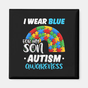 Rainbow Puzzle Autism I Wear Blue For Son Autism A Magnet