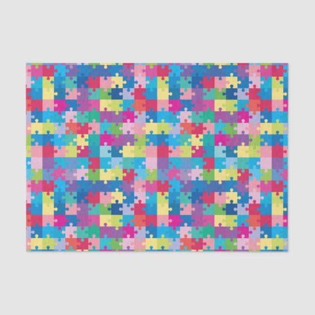 Rainbow Puzzle Pattern Autism Awareness Tissue Paper (Front)