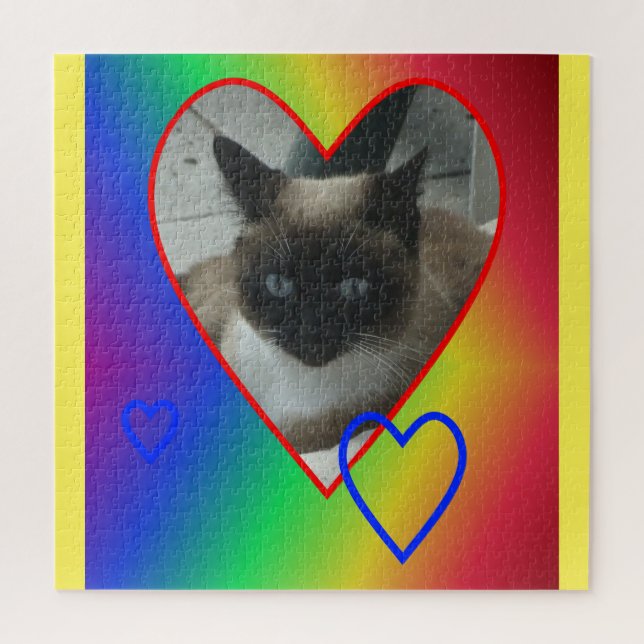 Rainbow Puzzle: Siamese Cat in Heart Jigsaw Puzzle (Vertical)