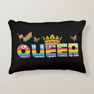 Rainbow Queer Crown with Flag and Butterflies Accent Pillow
